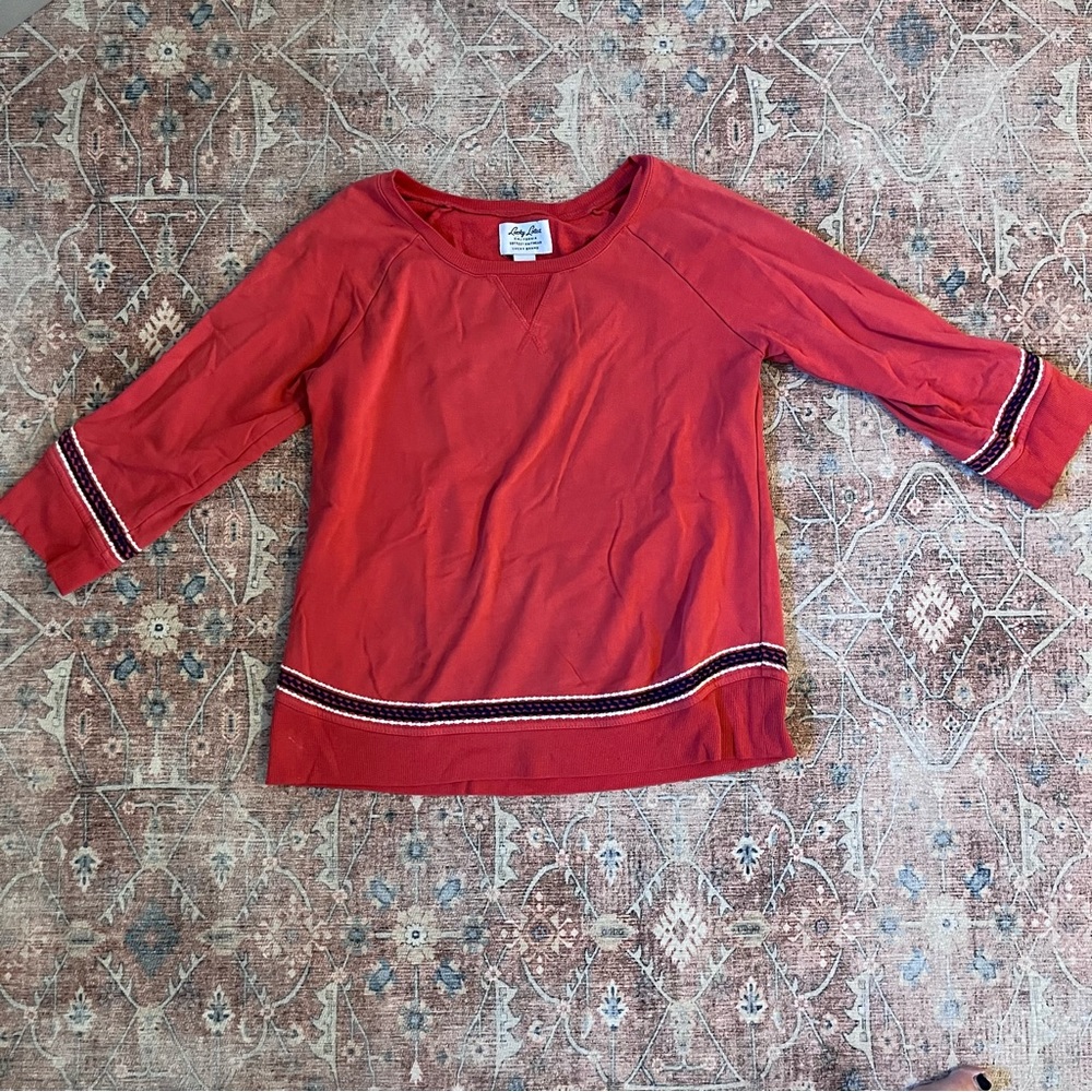 Lucky Lotus Lucky Brand Red Embroidered Scottsdale Pullover Sweatshirt Medium